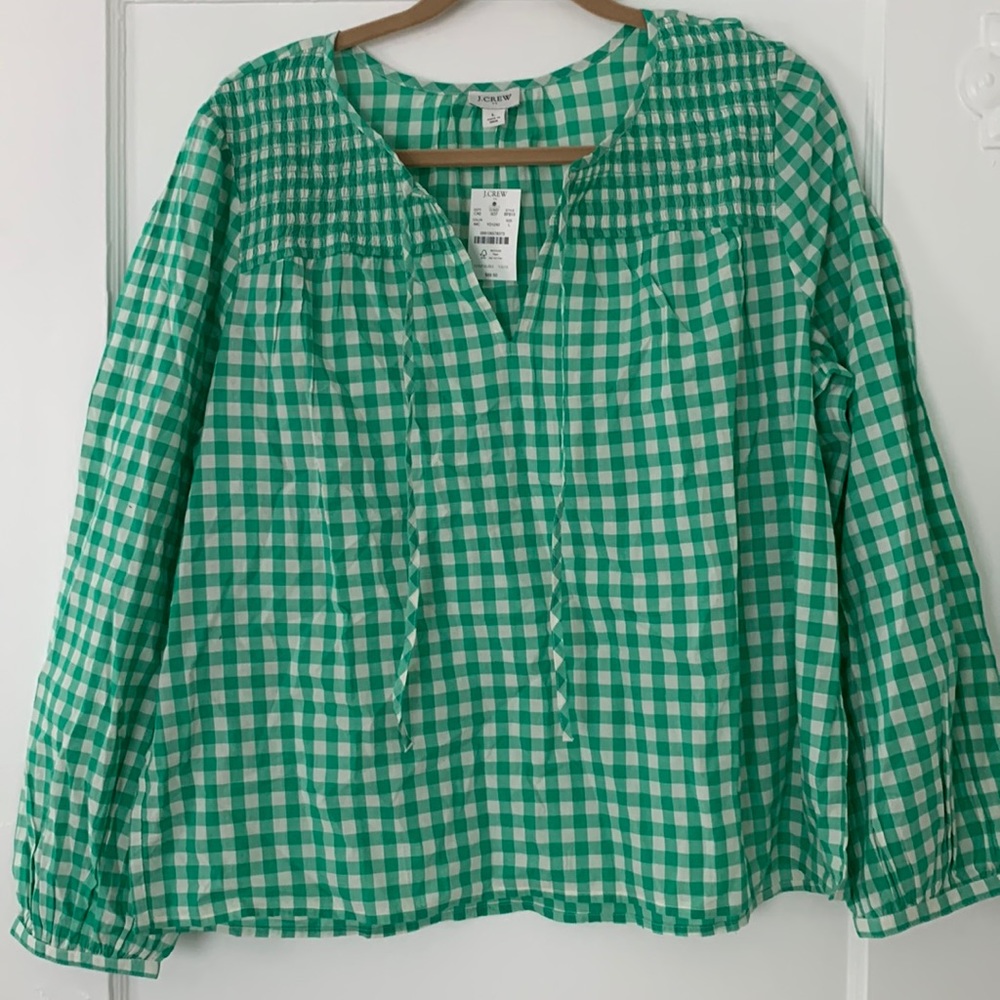 NWT J. Crew green gingham shirt
